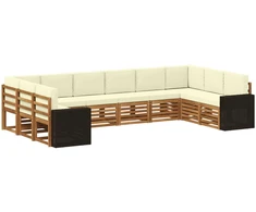 Lauko sofos komplektas 10 pcs Natūralus ir grietinėlė