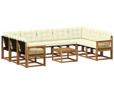 Lauko sofos komplektas 10 pcs Natūralus ir grietinėlė