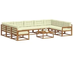 Lauko sofos komplektas 10 pcs Natūralus ir grietinėlė