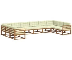 Lauko sofos komplektas 10 pcs Natūralus ir grietinėlė