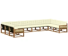 Lauko sofos komplektas 10 pcs Natūralus ir grietinėlė
