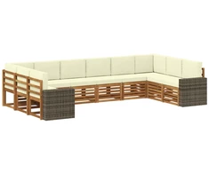 Lauko sofos komplektas 10 pcs Natūralus ir grietinėlė