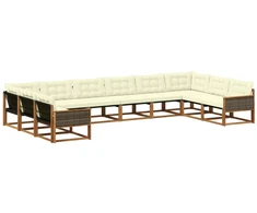 Lauko sofos komplektas 10 pcs Natūralus ir grietinėlė