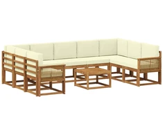 Lauko sofos komplektas 10 pcs Natūralus ir grietinėlė
