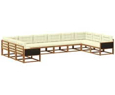 Lauko sofos komplektas 10 pcs Natūralus ir grietinėlė