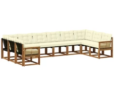 Lauko sofos komplektas 10 pcs Natūralus ir grietinėlė