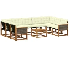 Lauko sofos komplektas 10 pcs Natūralus ir grietinėlė