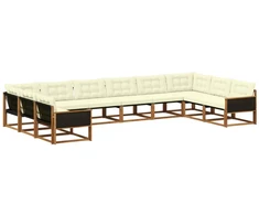 Lauko sofos komplektas 10 pcs Natūralus ir grietinėlė