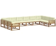 Lauko sofos komplektas 10 pcs Natūralus ir grietinėlė
