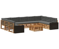 Lauko sofos komplektas 10 pcs Natūralus ir antracitas