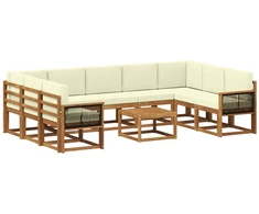 Lauko sofos komplektas 10 pcs Natūralus ir grietinėlė