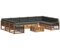 Lauko sofos komplektas 10 pcs Natūralus ir antracitas