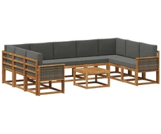 Lauko sofos komplektas 10 pcs Natūralus ir antracitas