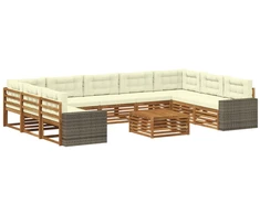Lauko sofos komplektas 10 pcs Natūralus ir grietinėlė