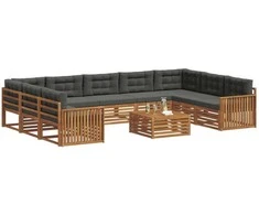 Lauko sofos komplektas 10 pcs Natūralus ir antracitas