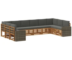 Lauko sofos komplektas 10 pcs Natūralus ir antracitas