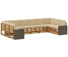 Lauko sofos komplektas 10 pcs Natūralus ir bežinis Poliesteris