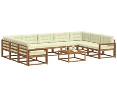 Lauko sofos komplektas 10 pcs Natūralus ir grietinėlė