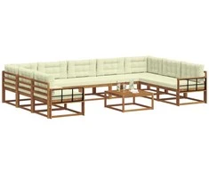 Lauko sofos komplektas 10 pcs Natūralus ir grietinėlė