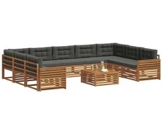 Lauko sofos komplektas 10 pcs Natūralus ir antracitas