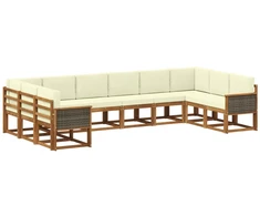 Lauko sofos komplektas 10 pcs Natūralus ir grietinėlė