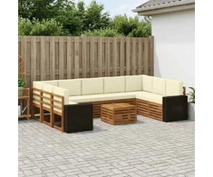 Lauko sofos komplektas 10 vnt. 9 vietos Natūralus ir grietinėlė