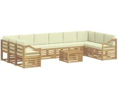 Lauko sofos komplektas 11 pcs Balta ir kreminė Poliesteris