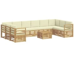 Lauko sofos komplektas 11 pcs Balta ir kreminė Poliesteris