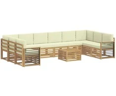 Lauko sofos komplektas 11 pcs Balta ir kreminė Poliesteris