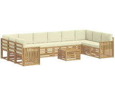 Lauko sofos komplektas 11 pcs Balta ir kreminė 59 x 59 x 37 cm