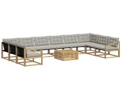 Lauko sofos komplektas 11 pcs Balta ir šviesiai pilka