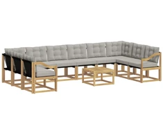 Lauko sofos komplektas 11 pcs Balta ir šviesiai pilka