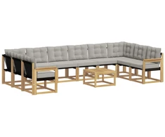 Lauko sofos komplektas 11 pcs Balta ir šviesiai pilka