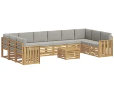 Lauko sofos komplektas 11 pcs Balta ir šviesiai pilka