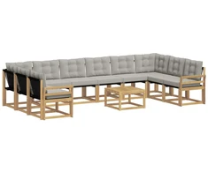 Lauko sofos komplektas 11 pcs Balta ir šviesiai pilka