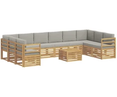 Lauko sofos komplektas 11 pcs Balta ir šviesiai pilka