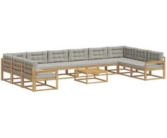 Lauko sofos komplektas 11 pcs Balta ir šviesiai pilka