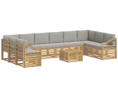 Lauko sofos komplektas 11 pcs Balta ir šviesiai pilka