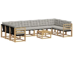 Lauko sofos komplektas 11 pcs Balta ir šviesiai pilka