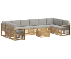 Lauko sofos komplektas 11 pcs Balta ir šviesiai pilka