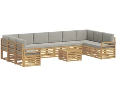 Lauko sofos komplektas 11 pcs Balta ir šviesiai pilka