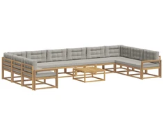 Lauko sofos komplektas 11 pcs Balta ir šviesiai pilka