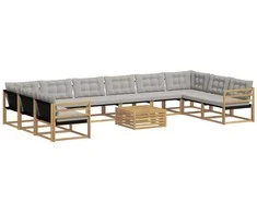 Lauko sofos komplektas 11 pcs Balta ir šviesiai pilka