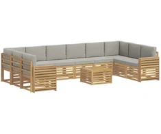Lauko sofos komplektas 11 pcs Balta ir šviesiai pilka