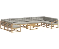 Lauko sofos komplektas 11 pcs Balta ir šviesiai pilka