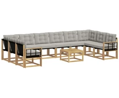 Lauko sofos komplektas 11 pcs Balta ir šviesiai pilka