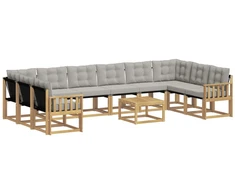 Lauko sofos komplektas 11 pcs Balta ir šviesiai pilka