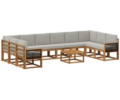 Lauko sofos komplektas 11 pcs Natūrali ir šviesiai pilka