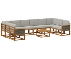 Lauko sofos komplektas 11 pcs Natūrali ir šviesiai pilka
