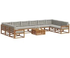 Lauko sofos komplektas 11 pcs Natūrali ir šviesiai pilka